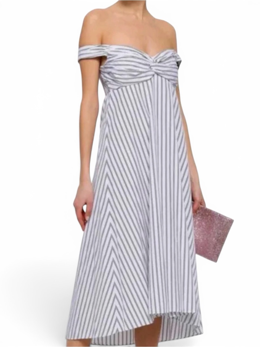 A.L.C. Arsenio Stiped Midi Dress Italian Cotton White Black Minimalist Chic 8